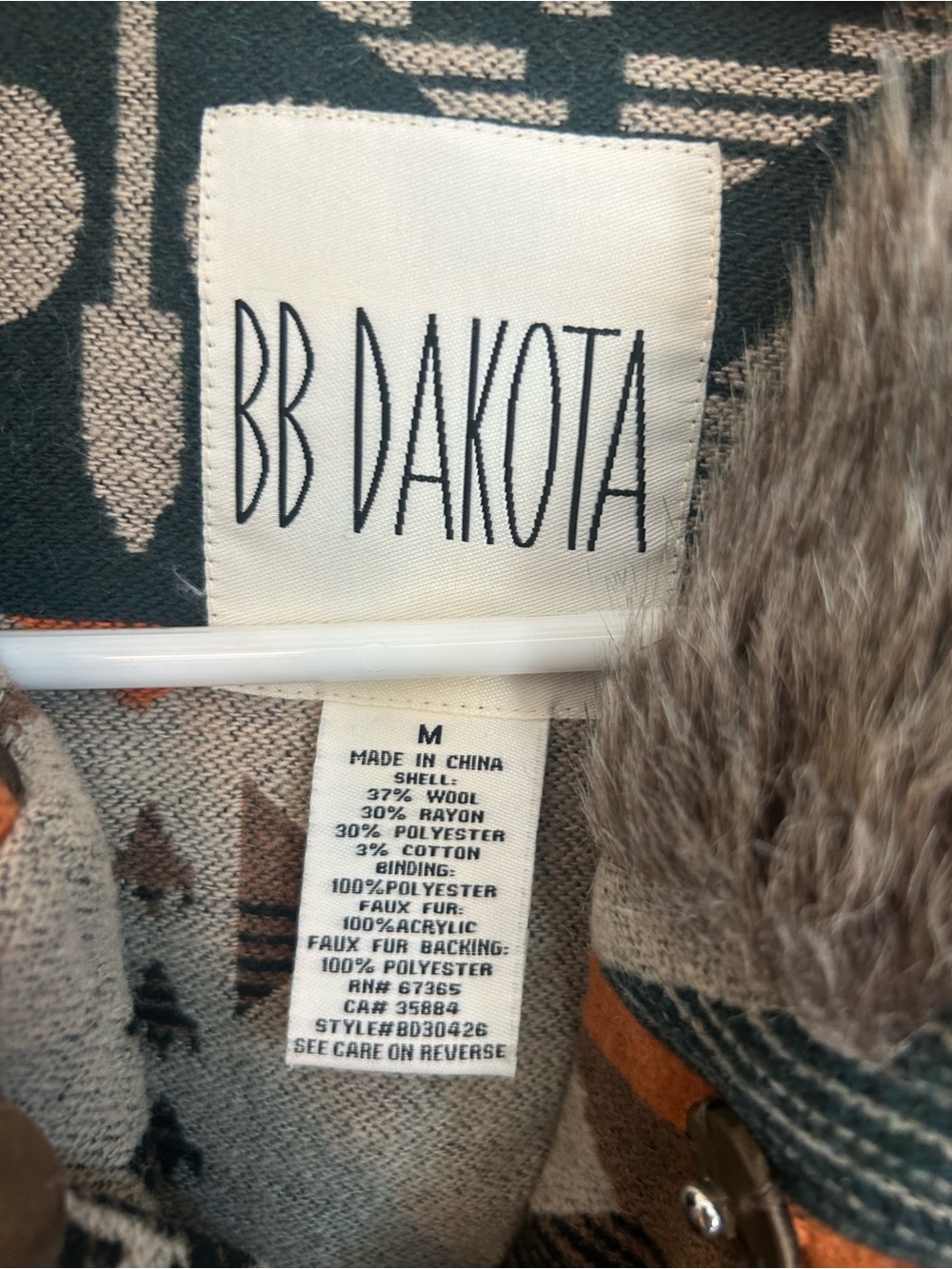 BB Dakota Brown Multi Navajo Bostwick Aztec Toggle Wool  Coat Faux Fur Trim - Picture 3 of 3